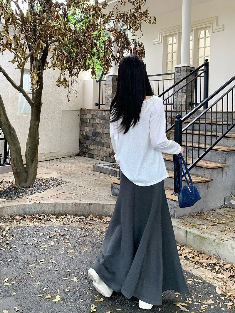 high quality Korean-style  trumpet skirt women waist fall  design knitted long skirt female.