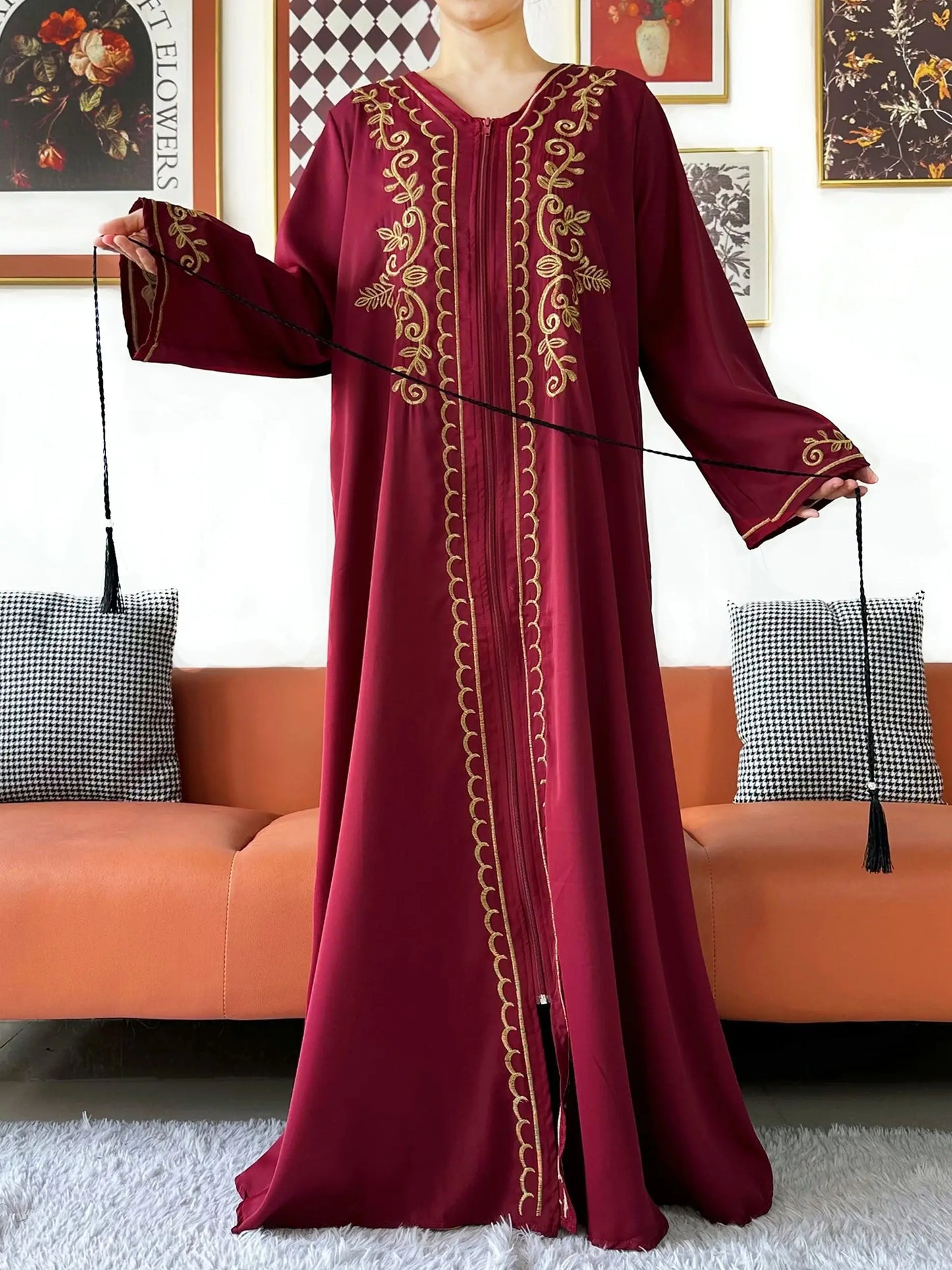 2025 New Elegant Women Abaya Long Sleeve Chiffon Loose Open Abaya Muslim Islamic Clothing Cardigan Style for Special Occasions.