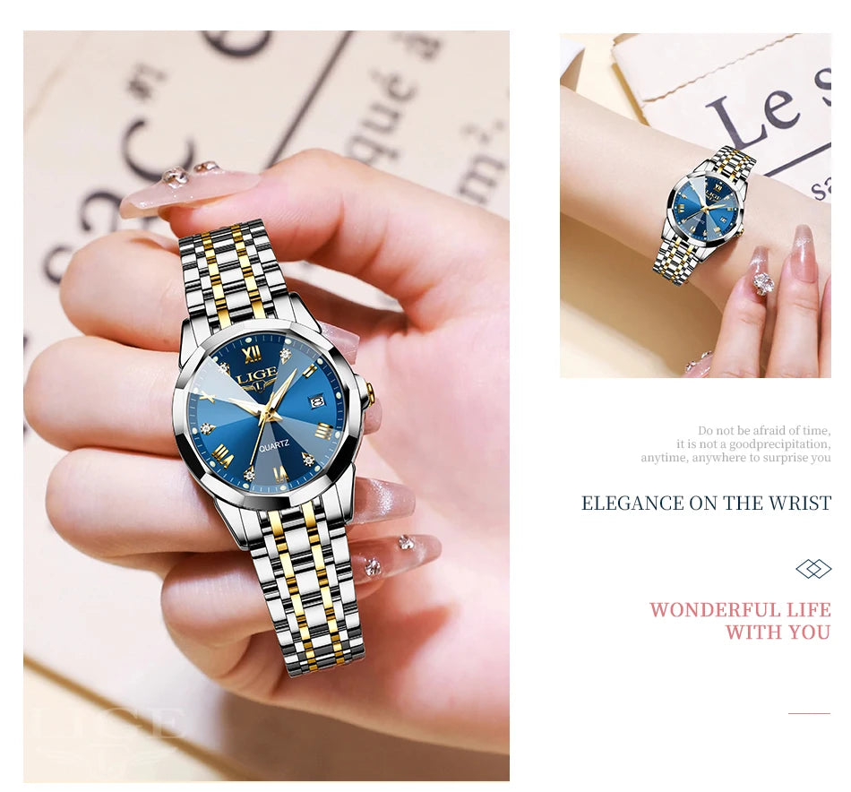 LIGE Elegant Ultrathin Nordic Simple Style Quartz Movement Women's Wristwatch Fashion Stainless Steel Bracelet Belt Woman Watch.