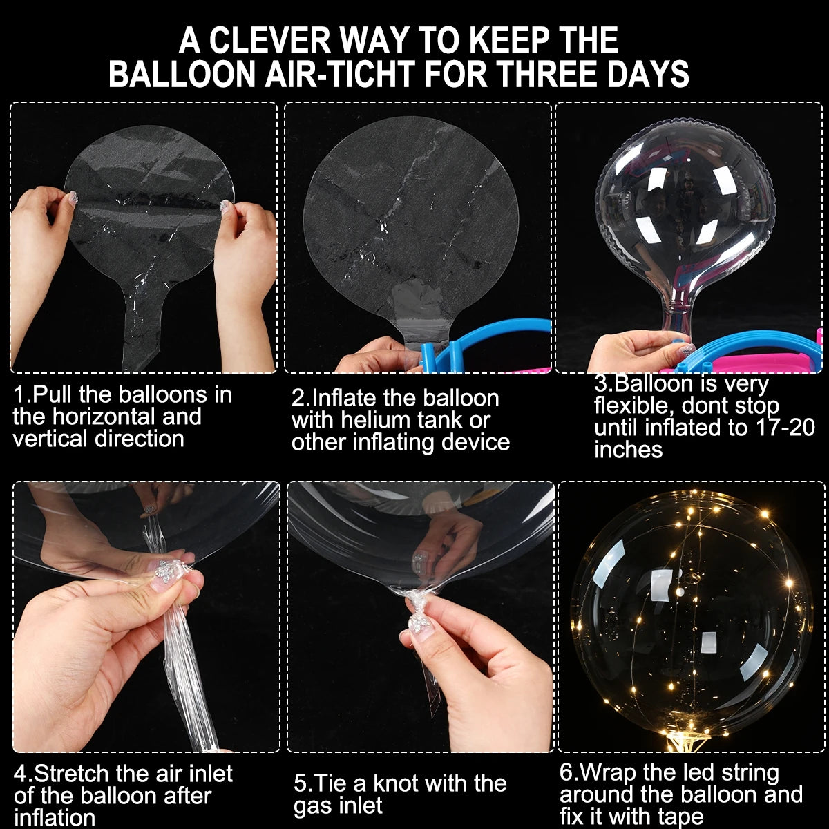 10 Stück LED-Leuchtballons, die im Dunkeln leuchten, transparente LED-Bobo-Luftballons mit Lichterkette für Geburtstag, Hochzeit, Party, Dekoration.