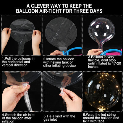 10 Stück LED-Leuchtballons, die im Dunkeln leuchten, transparente LED-Bobo-Luftballons mit Lichterkette für Geburtstag, Hochzeit, Party, Dekoration.