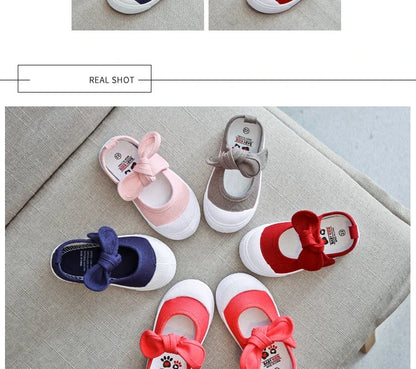 Korean Style Fashion Children Fashion Girls Canvas Shoes Versatile Bow Baby Kids Casual Shoes Simple Classic Candy Color Bowtie.