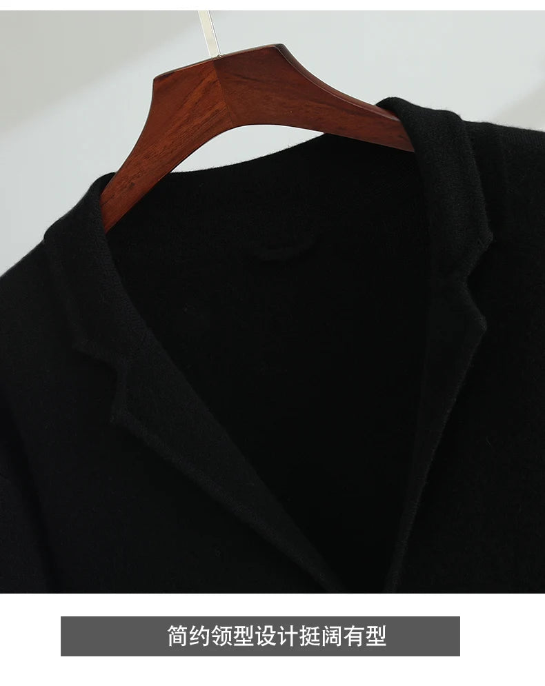 100%Cashmere Suit Men's Suit Collar Knitted Cardigan Business Casual Coat High Waisted Knitted Shorts Winter Thick Two-piece Set