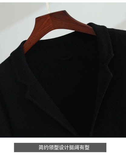 100%Cashmere Suit Men's Suit Collar Knitted Cardigan Business Casual Coat High Waisted Knitted Shorts Winter Thick Two-piece Set