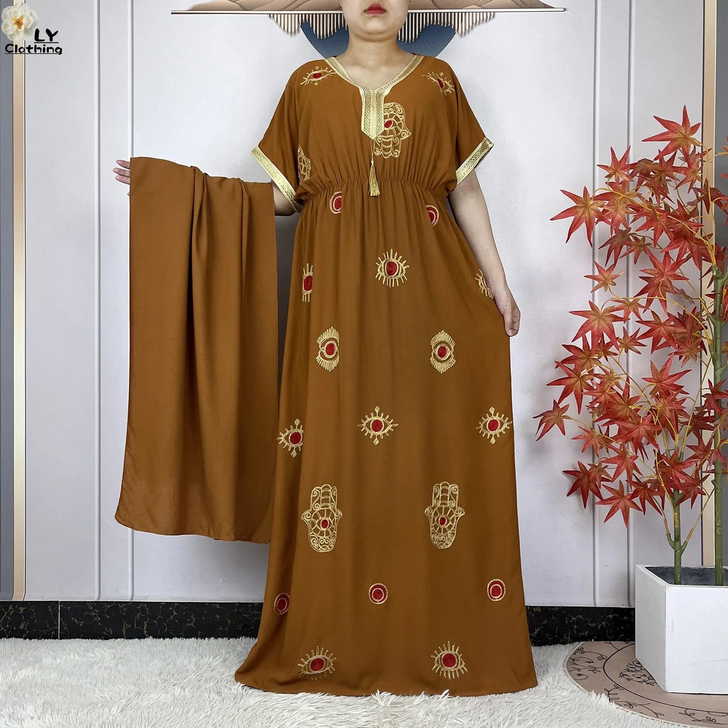 New Dubai Fashion Women Party Evening Dress 2024 Summer Short Sleeve Elasticity Embroidery Femme Robe African Islam Loose Abaya