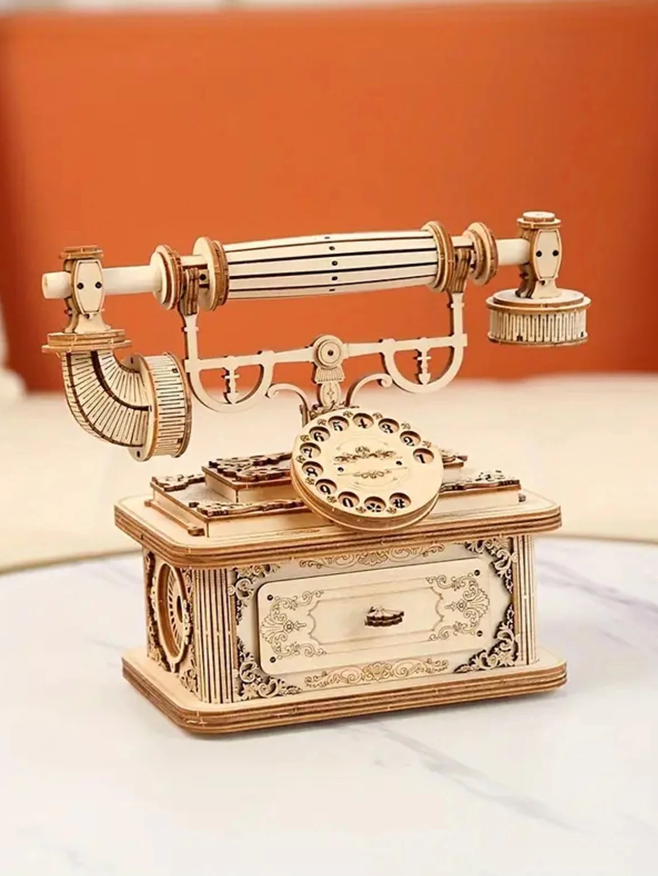 Creative Retro Telephone 3D Wooden Puzzle for Adults Tabletop Model Kits Decoration and Gift for Christmas Birthday.
