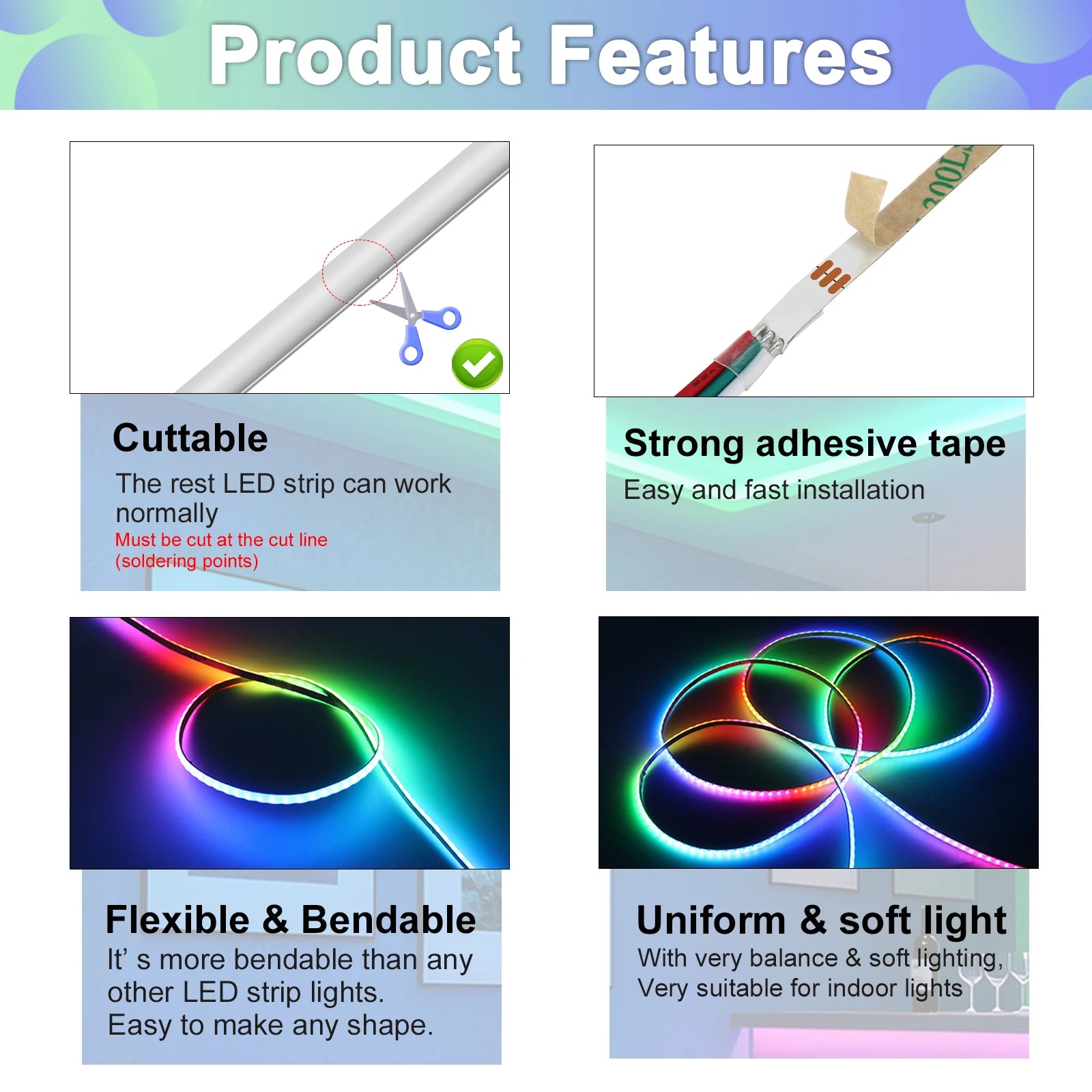 3mm 5mm 5V WS2812B Addressable COB LED Strip Individually IC RGB Flexible LED Strip High Density Dream Color LED Tape.