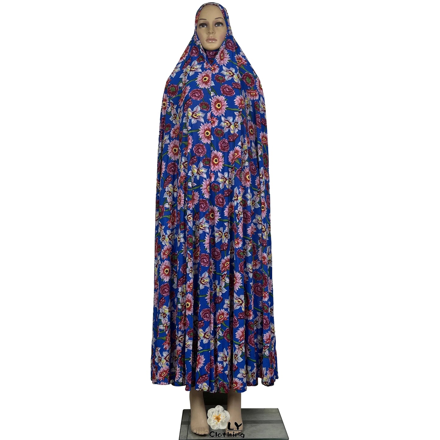 New Dubai Islamic Robe Ramadan Womens Hooded Abaya African Sleeveless Loose Soft Prayer Garment Muslim Floral Dress With Hijab