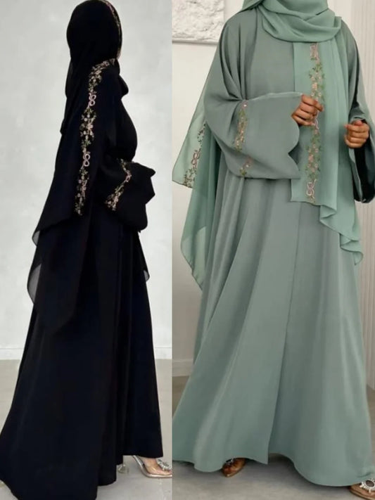 Middle East Women Arabic Dubai Abaya Luxury Kimono Cardigan Floral embroidery Long Dress Modest Robe Femme Islam Clothing Kebaya.