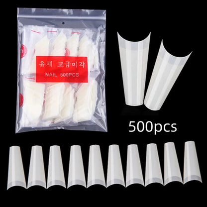 600Pcs Extra Long Hawk Curved Nail Tips Half Cover Eagle Claw Curve False Nails Extension 10 Sizes Bag Packaging for Art Salon *