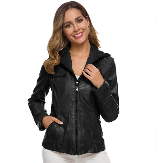 Kunstlederjacke Damen 2025, Khaki, Winter-Motorradjacke, Gothic-Kapuzenpullover, Oberbekleidung, Kunstleder, PU, Basic-Jackenmantel