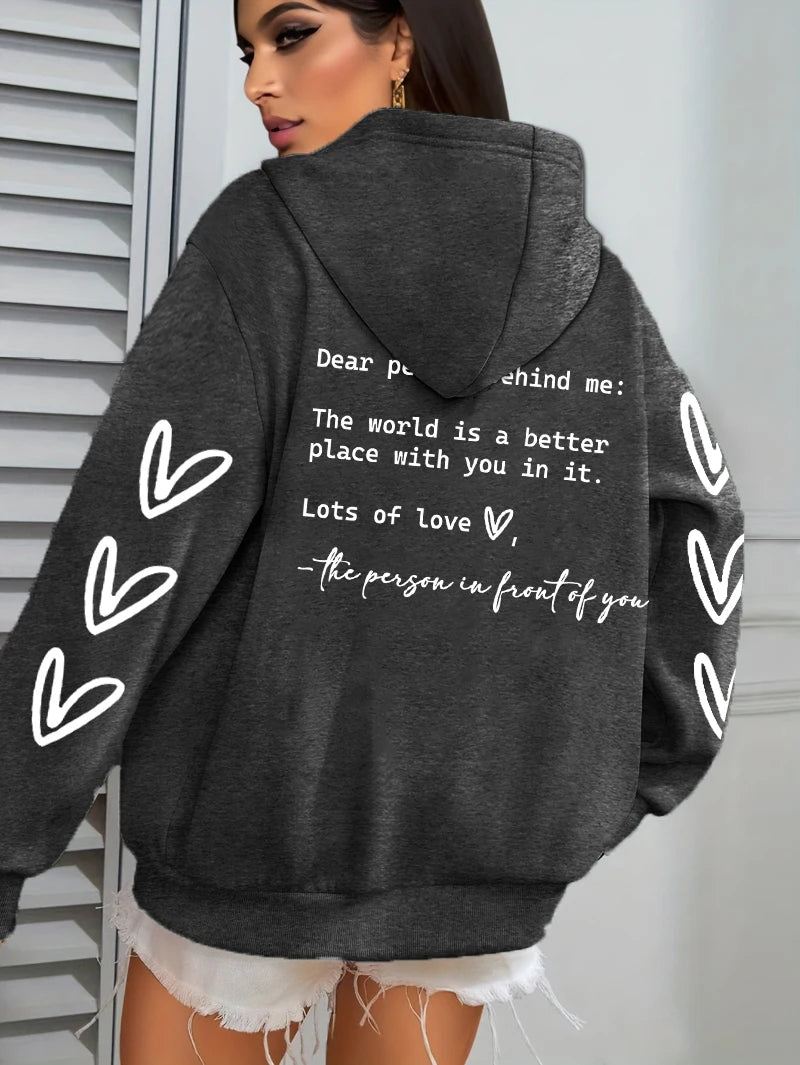 Simple Heart Printing Hoodies Women Hip Hop Autumn Hoodie Multicolor Fleece Unisex Pullovers Pocket Casual Woman Streetwear.
