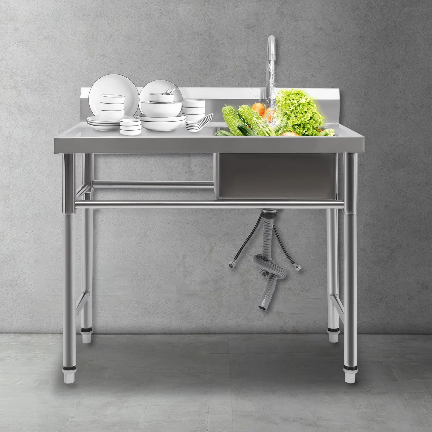 [Edelstahlspüle] 201 Edelstahlspüle – 100 x 60 x 93 cm – für gewerbliche Räumlichkeiten – tiefes Becken