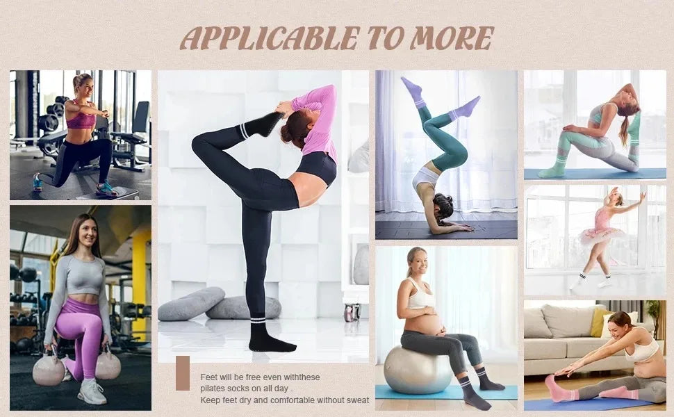 4 Pairs Yoga Socks for Women Professional Non-slip Silicone Mid-tube Pilates Socks Indoor Fitness Gym Dance Sports Floor Socks.