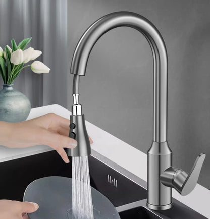 Kitchen Faucets Fine copper gun gray kitchen sink pull-out faucet household sink washbasin rotating hot and cold faucet
