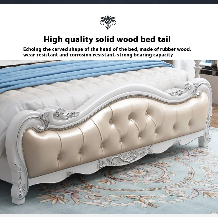 Europäisches Luxus-Doppelbett, modernes weißes King-Size-Doppelbett mit ästhetischem Rahmen, hochwertiges, schlafendes, beleuchtetes Deux-Tischmöbel für Schlafzimmer