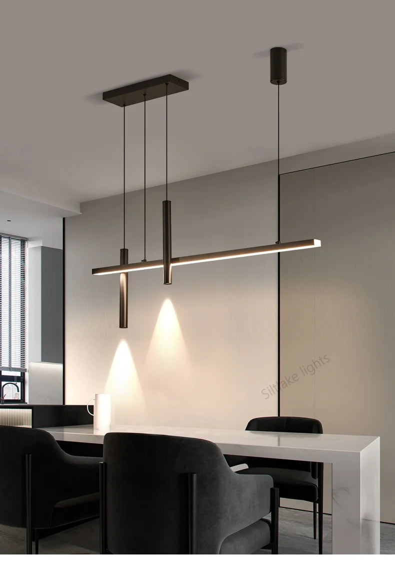 Neue Restaurant Kronleuchter moderne einfache Esszimmer Tisch Bar Lichter lange Streifen Scheinwerfer kreative Designer Pendelleuchten.