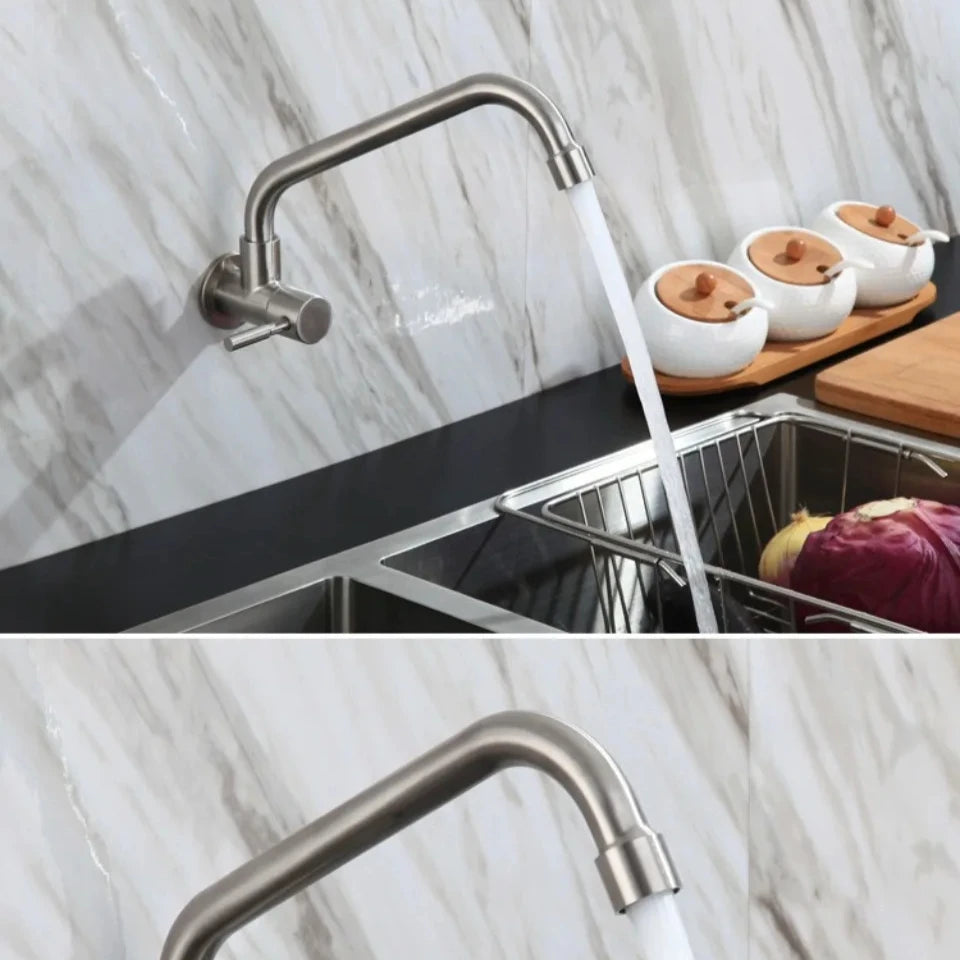 Kitchen Faucet Stainless Steel Wall mounted Single Cold Water Faucet Lower Curve Faucet Wall Sink Water Tap Premium Quality