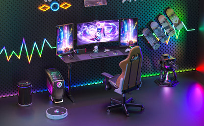 Höhen verstellbarer Gaming-Schreibtisch Stehpult, großer Gaming-Computer-Schreibtisch mit RGB-LED-Leuchten für Spiele und Home Office, schwarz