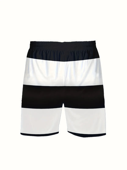 Fashionable men's summer striped print micro elastic breathable round neck T-shirt shorts set outdoor casual two-piece set.