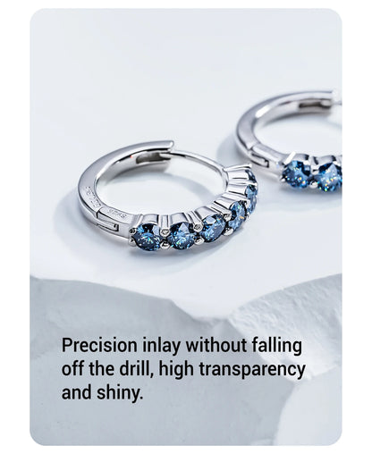 GIGAJEWE Hoop Earring Moissanite Natural Blue Color VVS1 S925 Silver 18K Gold Plated Diamond Test Passed Jewelry Woman Wife Gift.