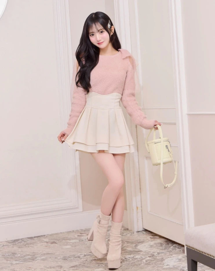 Japanese Lolita Black Skirts Women 2025 Spring Autumn New Radian Waistline Slim Short Pleated Skirt Female Mini Skirt Culottes