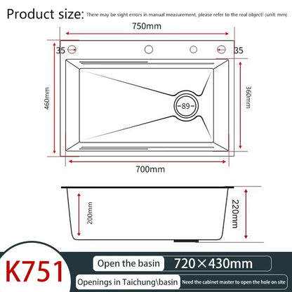 AI voice-controlled Stainless Steel Kitchen Sink With Waterfall  Embossed Large Single Slot Multifunction Dishwashing Sinks