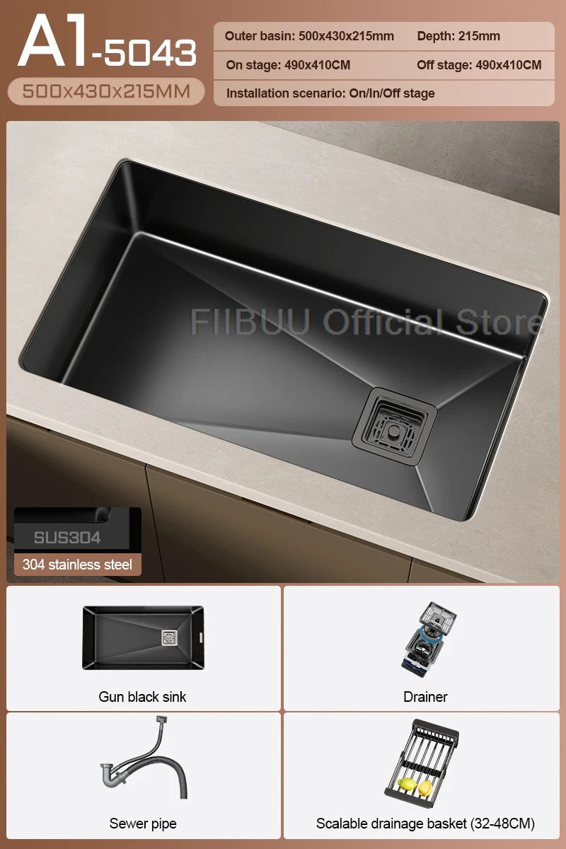 304 Stainless Steel Kitchen Sink Single Bowl Thickened Material Undermount Basin Vegatable Workstation With Drain Accessories