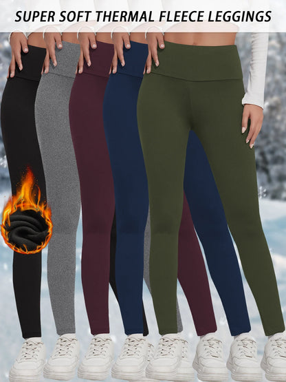 5 Pack Womens Thermal Fleece Lined High Waisted Leggings Workout Winter Warm Thick Tights Soft Yoga Pants.