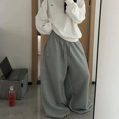 Oversize Cotton Pants Woman Y2K Casual Drawstring Trousers Korean Streetwear High Waist All Match Jogger Pants Grey Sweatpants