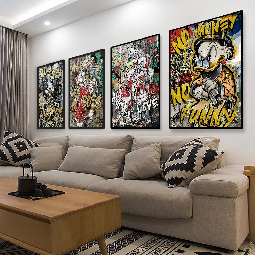 MINISO Disney Marvel Donald Duck Home Living Room Bedroom Art Poster Street Graffiti Children's Room Wall Mural Canvas HD Prints.