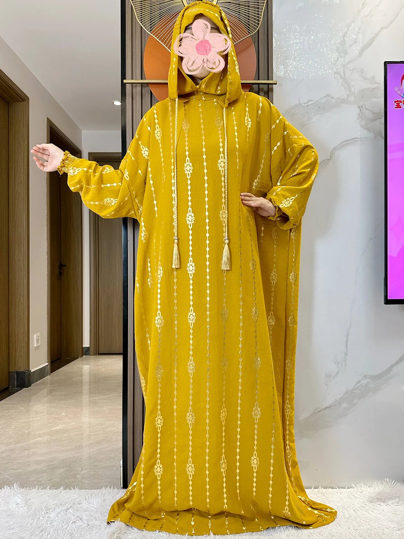 High Grade Cotton Fabric Ramadan Muslim Two-Hat Abaya Dubai Turkey Islam Prayer Clothes Gold Dust Dress Islam Women Dress Kaftan.