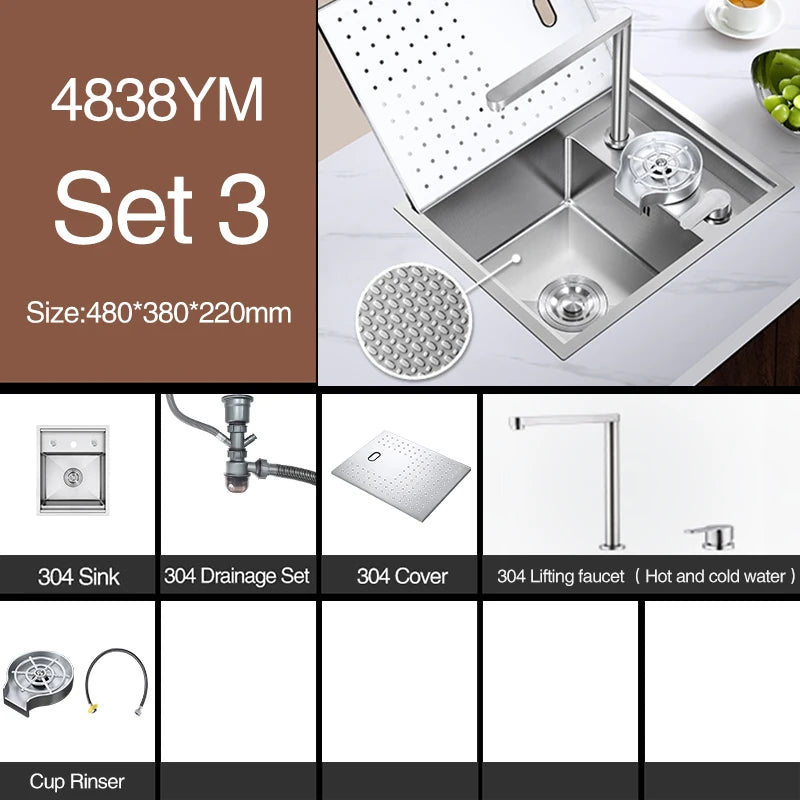 SUS 304 Island Hidden Kitchen Sink Rice Grain Embossing Prevent Scratches Handmade Bar Counter kitchen Sink With Cup Rinser