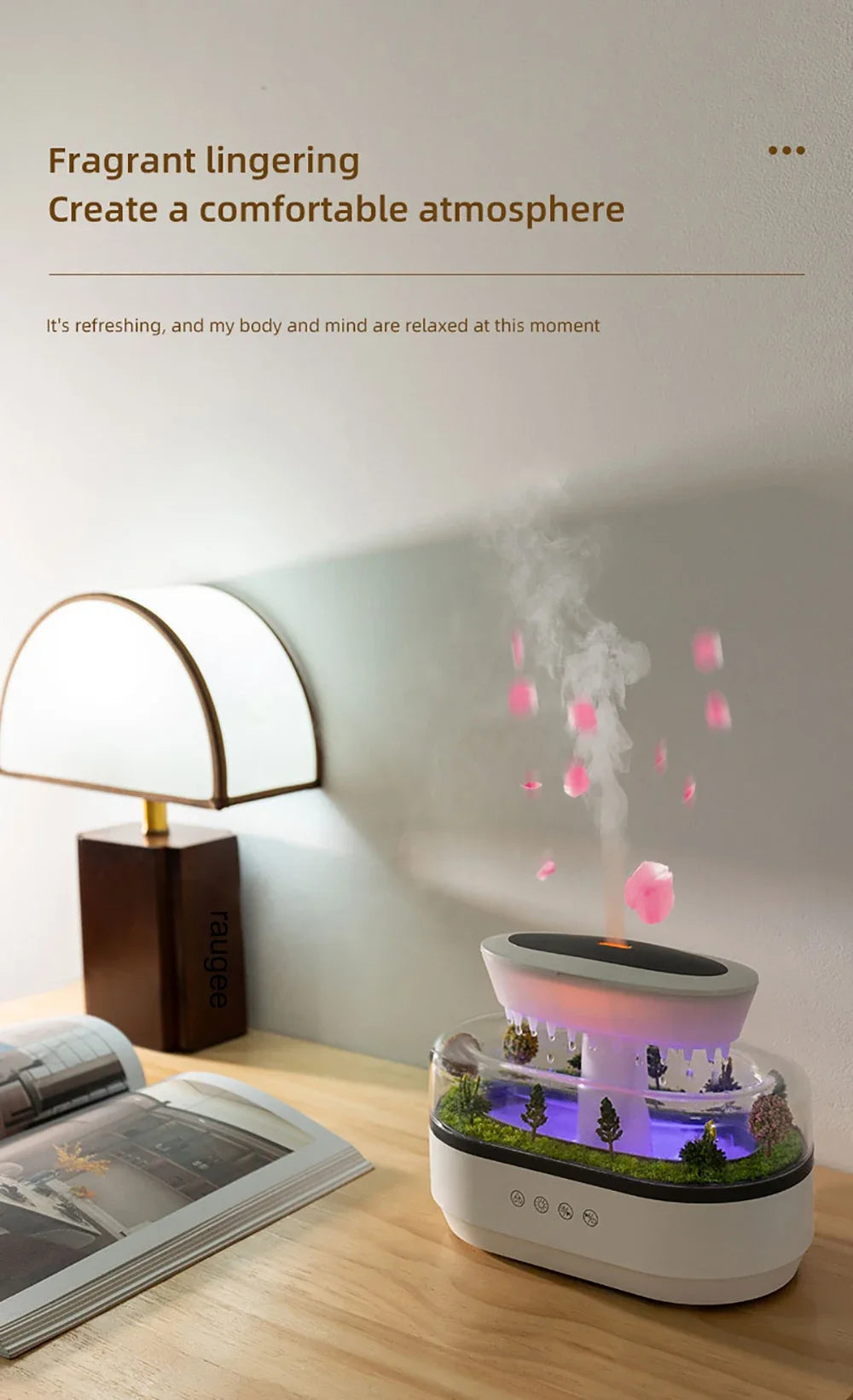 New Aroma Humidifier Raindrop Air Humidifier Colorful Atmosphere Light White Noise Music Essemtial Home Oil Fragrance Diffuser.