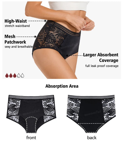 High Waist Period Underwear Lace Mesh Menstrual Panties Women Menstrual Cycle Absorbent Underwear Girl Panties for Monthly.