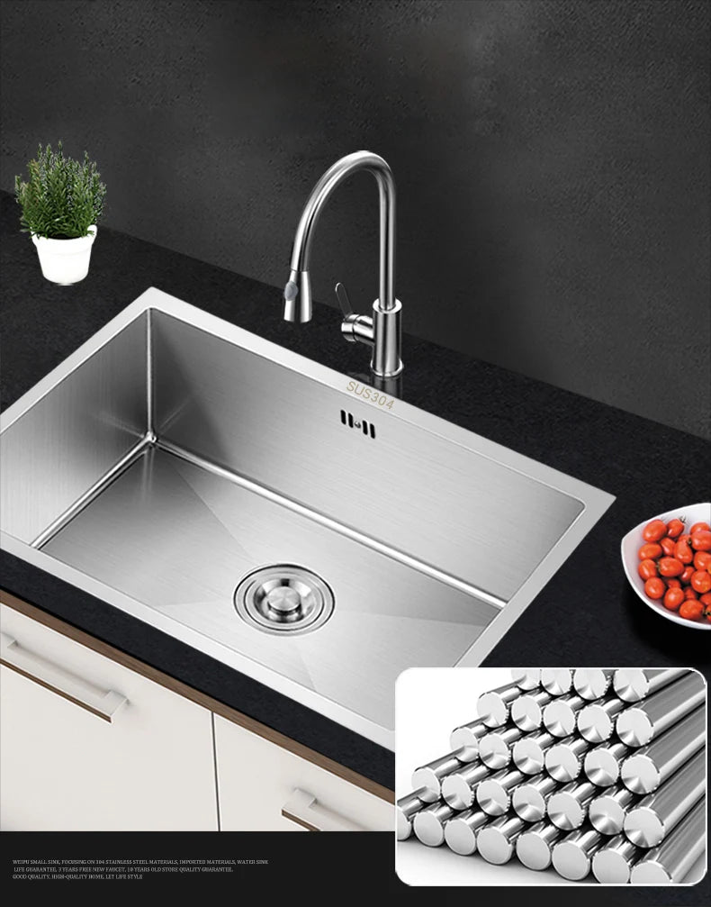 304 Stainless Steel Kitchen Sink Multiple Size Single Bowl Undermount Basin For Kitchen Fixture Improvement With Drainage