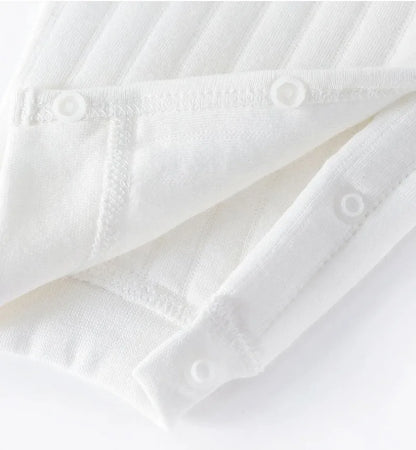 Einteiliges Outfit für Jungen und Mädchen, 100 % Baumwolle, langärmlig, Strampler für Neugeborene, solides Stricken, dünner Overall für Jahreszeiten.