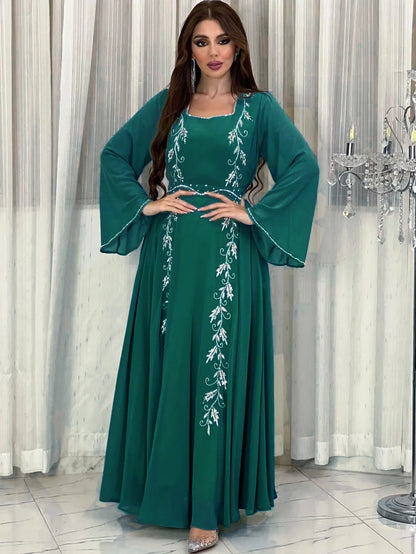 Eid Mubarak Abaya für muslimische Frauen Stickerei Langes Maxikleid Türkei Party Kaftan Arabische Robe Dubai Saudi Islamischer Kaftan Jalabiya.