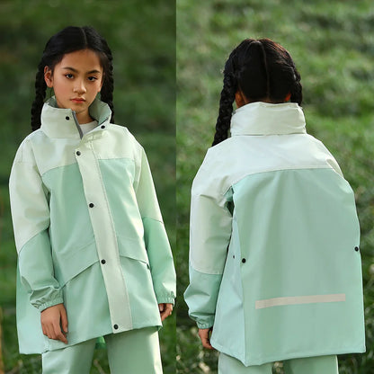 LOlanta Kids Waterproof Suit Hooded Raincoat Jacket and Trousers Set Puddle Suit with Zip for Boys Girls 8-14 Years.