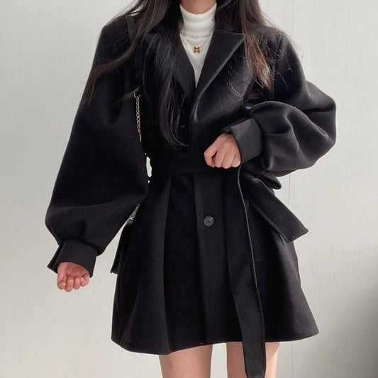 Frauen Solide Wolle Mischung Mantel Slim Fit Gürtel Mäntel Weibliche Warme Baumwolle Dicker V-ausschnitt Büro Dame Elegante Trendy Taste Outwear ins