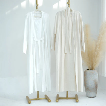 Eid Summer Cotton Linen Kimono Coat Dubai Open Abaya 2024 Muslim for Women Set Retro Kaftan Modest Dresses Islam Clothing Kebaya.