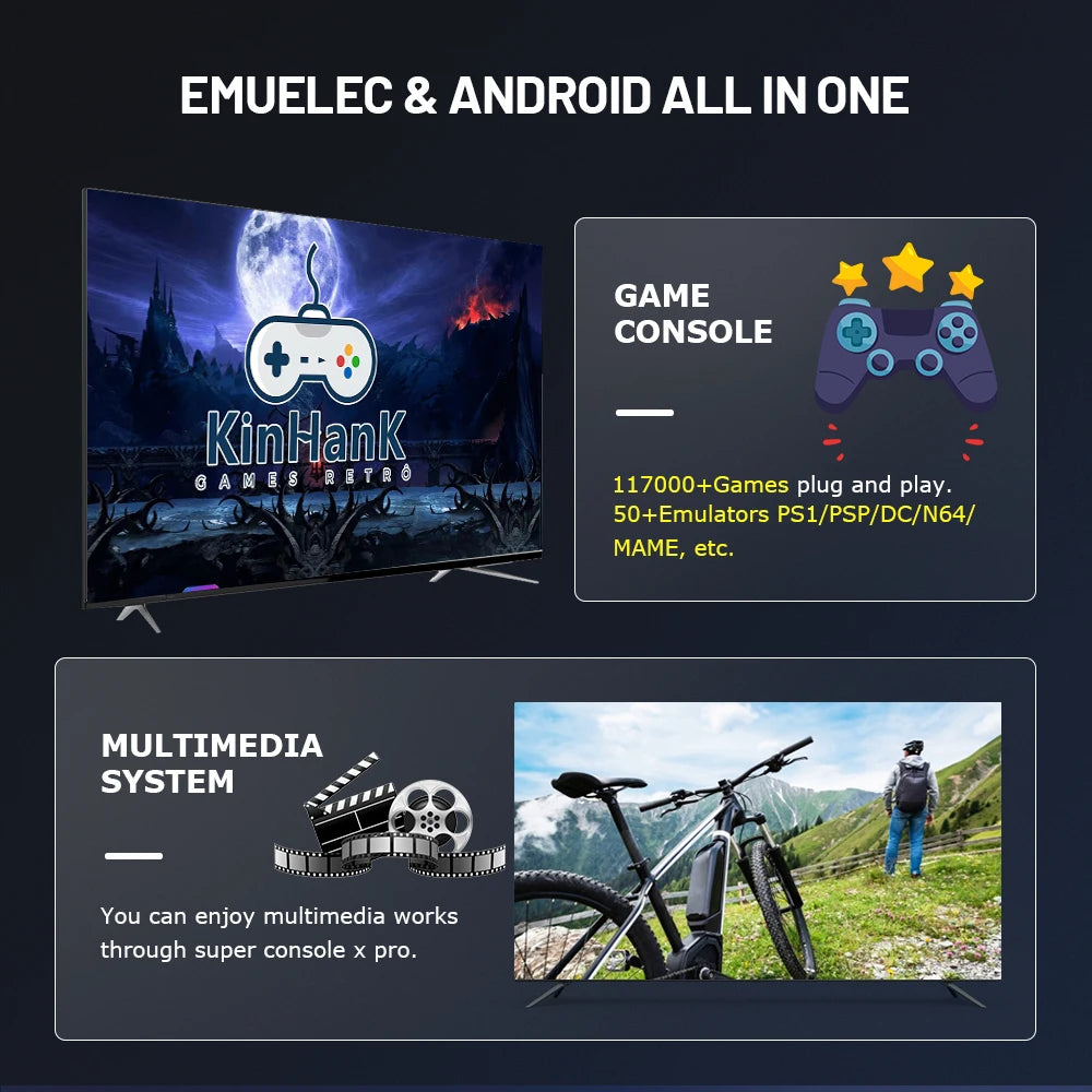 KINHANK Super Console X Pro Retro Game Console Support 50 Emulators 60000 Video Games for DC/MAME/Naomi with Gamepads Kid Gift.