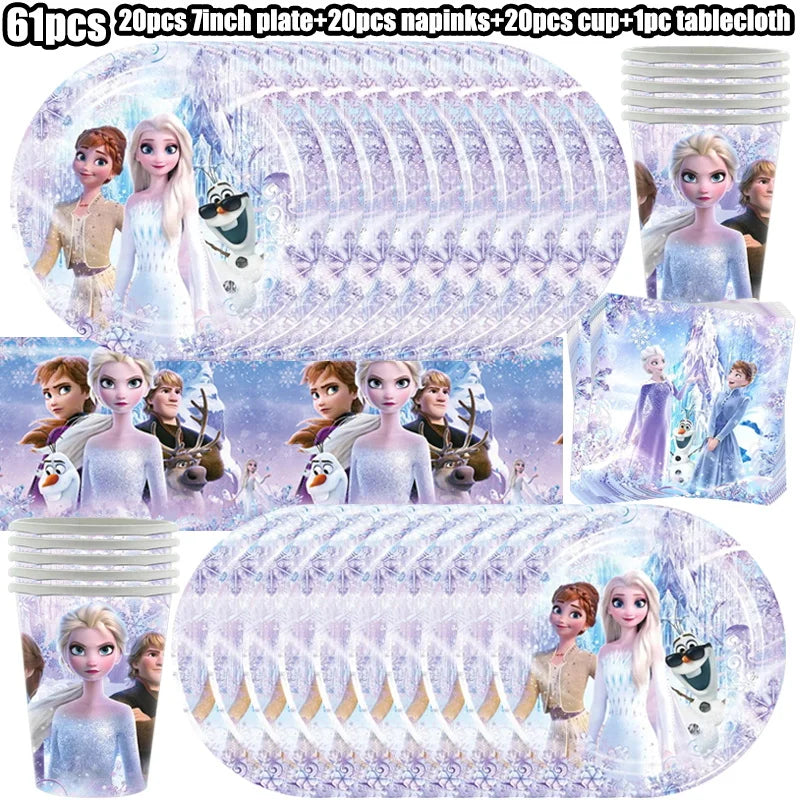Disney gefroren Geburtstag Dekorationen Mädchen Papier Geschirr Teller Servietten Tassen Schnee königin Geburtstag Deko Hintergrund Luftballons Lieferungen