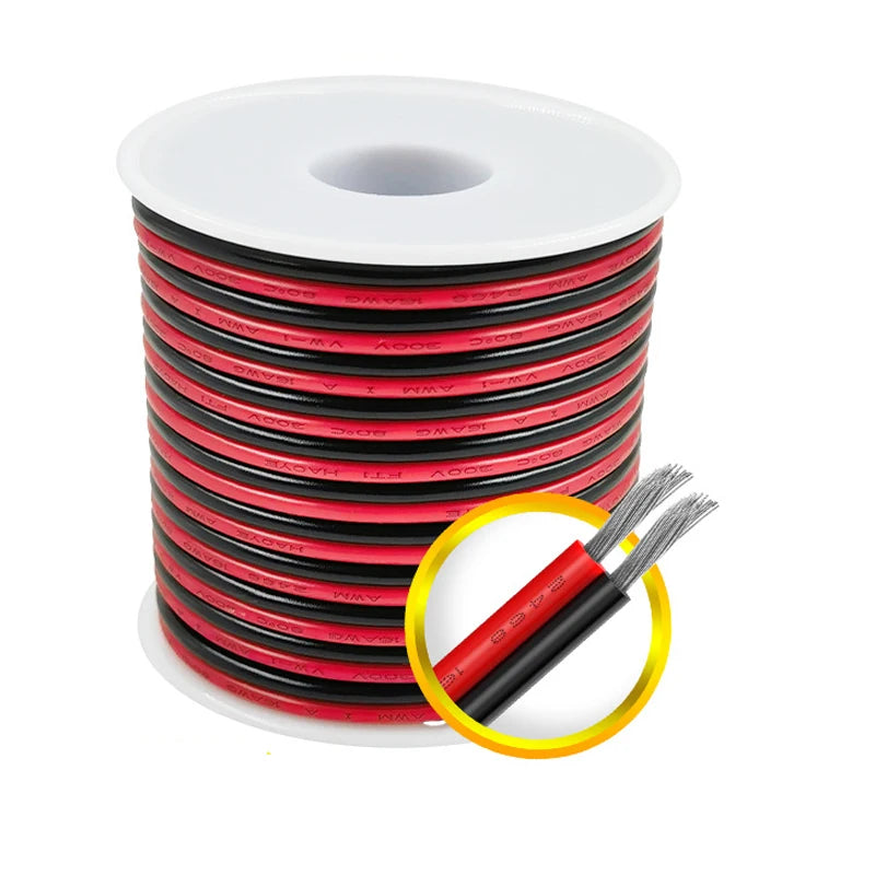 10M~50M 16 18 20 22 24 26 28 30AWG 2Pins Copper Wire DIY LED Lamp Connector Red & Black Flat Ribbon Cable 300V 80C.