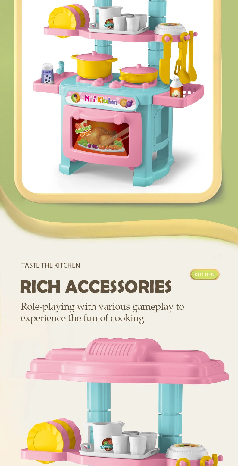 Kitchen Playset Toys, 2 Color Random Play Food Set Accessories Play Sink & Oven, Toddler Kitchen Mini Cutting for Boys and Girls.