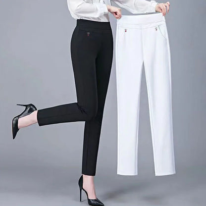 Büro Dame Feste Big Size 6XL Alle-spiel Bleistift Hosen Frühling Herbst Mode Frauen Elastische Hohe Taille Taschen Gerade hosen