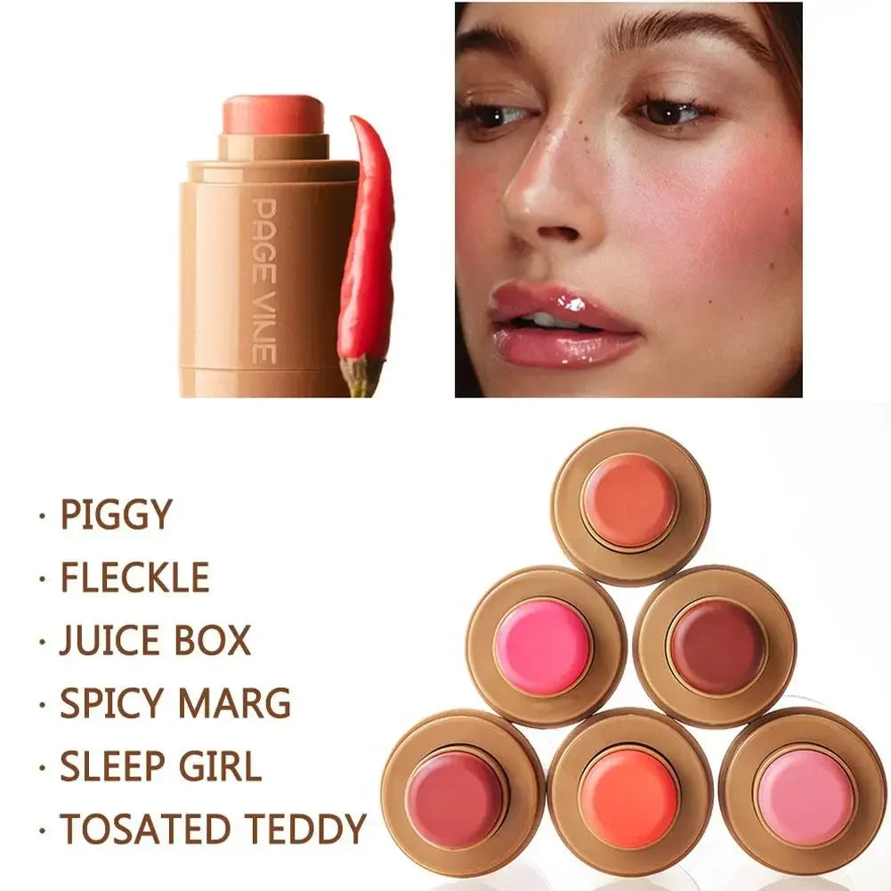 New PAGE VINE Pocket Blush Stick Cream 2-in-1Lip and Cheek Hydrating Stick Natural Rouge Powder Blush Cream Korea Pink Cosmetics.