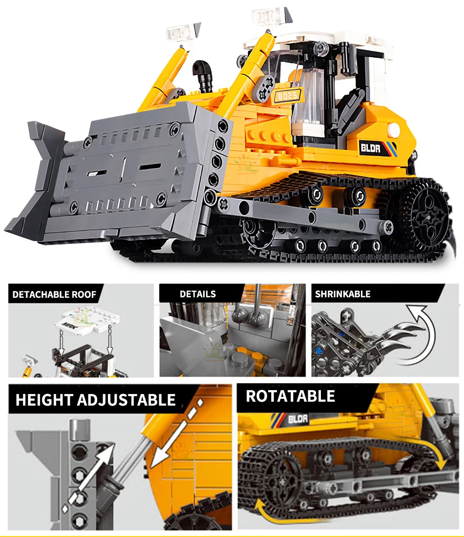 HUIQIBAO Engineering Truck Building Blocks Vehicle Excavator Bulldozer Crane Car Bricks City Construction Toys For Children Boys.
