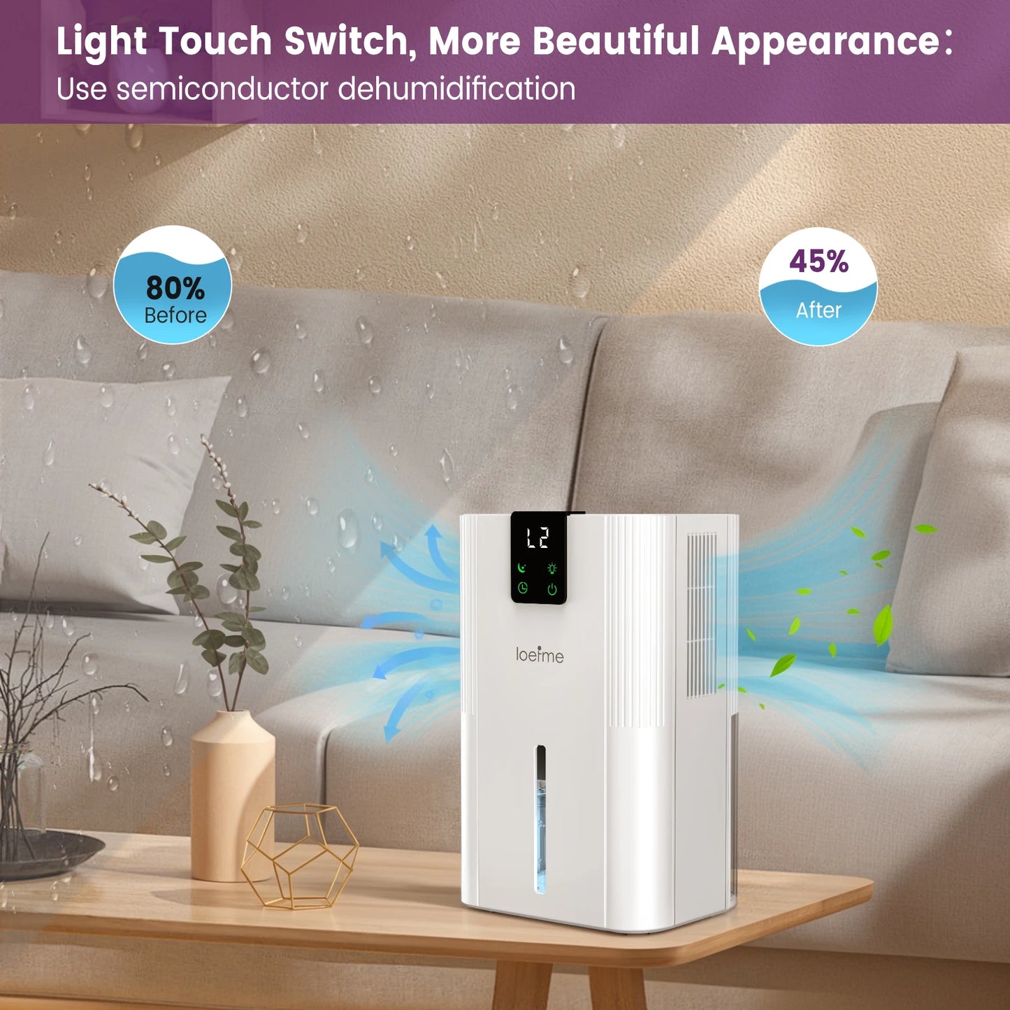 2800mL Air Dehumidifier Portable Mute Moisture Absorbers Machine Air Dryer Sleep Mode For Home Bedroom Office Kitchen Deodorizer.