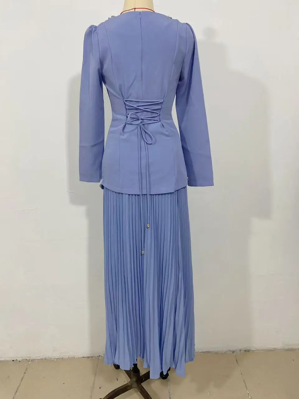 Eid Women Dress Muslim Abaya Pleated Shirt Skirt 2 Piece Set Diamond Party Ramadan Long Dresses Vestidos Largos Arab Long Robe.